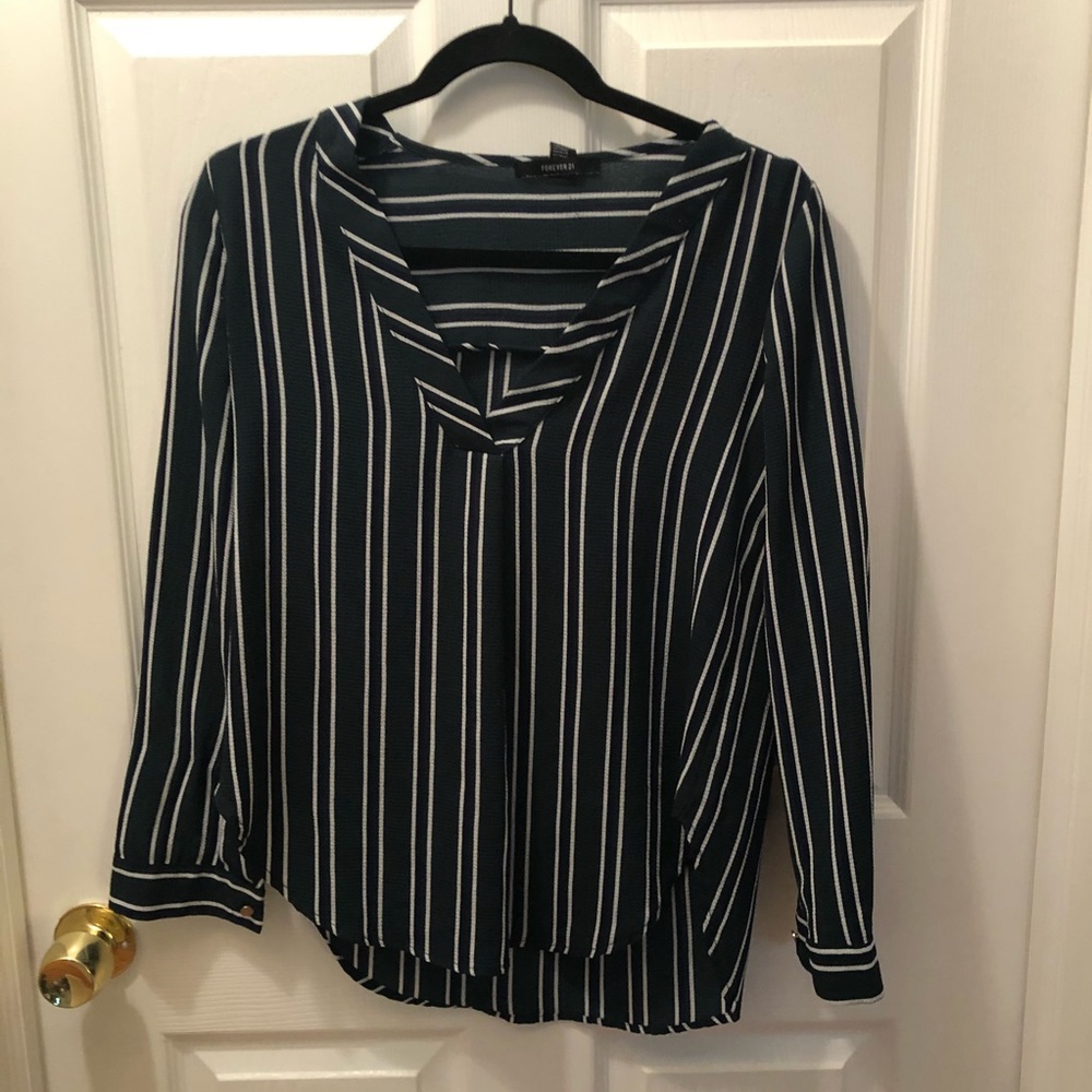 Forever 21 Blue & Green Striped Work Blouse